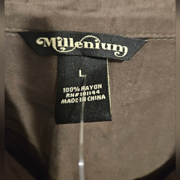 Vintage Millenium Button Down Rayon Shirt Studded Collar Brown Large Long-Sleeve - Picture 3 of 5